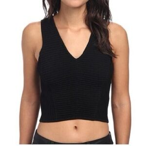 Sam Edelman black cropped ottoman stitch ribbed tank top